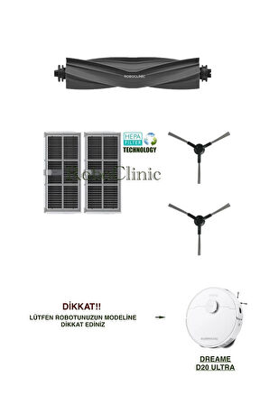 Dreame D20 Ultra Robot Süpürge Uyumlu Yedek Fırça, Hepa Filtre Seti-5 Parça