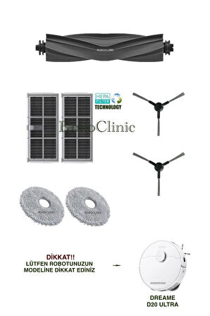 Dreame D20 Ultra Robot Süpürge Uyumlu Yedek Fırça, Hepa Filtre, Mop Seti-7 Parça