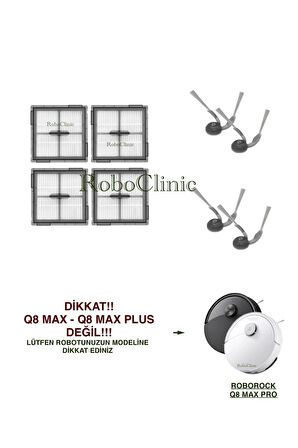 Roborock Q8 Max Pro (2025 Model!!) Robot Süpürge Uyumlu Yedek Yan Fırça, Hepa Filtre-8 Parça