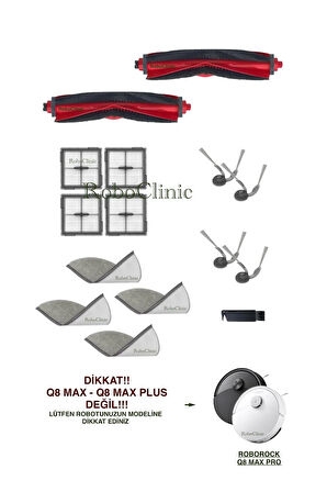 Roborock Q8 Max Pro (2025 Model!!) Robot Süpürge Uyumlu Yedek Fırça, Hepa Filtre, Mop- 15 Parça