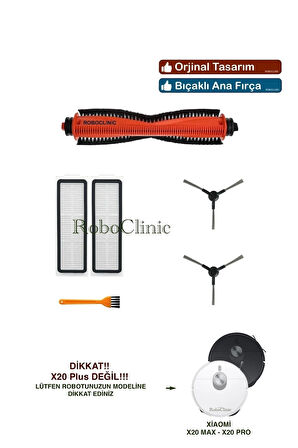 Xiaomi X20 Max / X20 Pro (PLUS DEĞİL!!) Robot Süpürge Uyumlu Yedek Fırça, Hepa Filtre Set-6 Parça