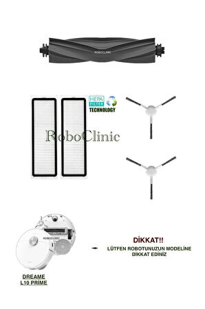 Dreame L10 Prime Robot Süpürge Uyumlu Yedek Fırça, Hepa Filtre Seti-5 Parça