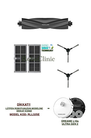 Dreame L10s Ultra Gen 2 Robot Süpürge Uyumlu (M.Kod: RLL32SE) Yedek Fırça, Hepa Filtre Seti-17 Parça