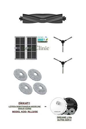 Dreame L10s Ultra Gen 2 Robot Süpürge Uyumlu ( M.Kod: RLL32SE) Yedek Fırça, Filtre, Mop Seti-9 Parça