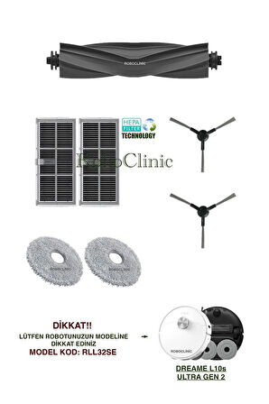 Dreame L10s Ultra Gen 2 Robot Süpürge Uyumlu ( M.Kod: RLL32SE) Fırça, Filtre, Mop Seti-7 Parça