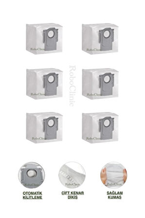 Roborock S8 Plus, S8 Pro Ultra Robot Süpürge Uyumlu 6 Adet Toz Torbası