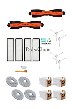 Xiaomi Robot Vacuum X10 Plus X20 Plus Uyumlu Yedek Toz Torba, Fırça, Hepa Filtre, Mop Seti-20 Parça