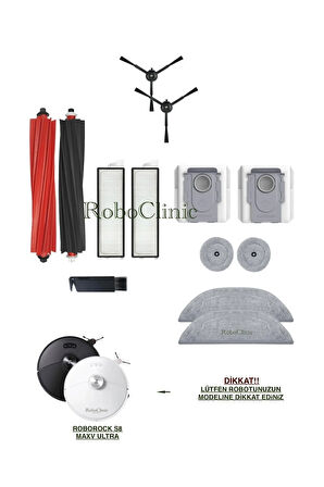Roborock S8 MaxV Ultra Uyumlu Toz Torba, Fırça, Hepa Filtre, Mop, Kenar Mop Seti-13 Parça