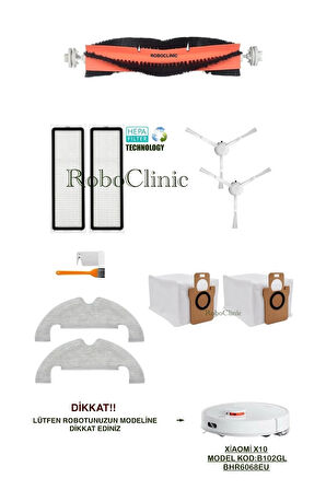 Xiaomi X10 Robot Süpürge (MODEL KOD:B102GL) Uyumlu Toz Torba, Fırça, Hepa Filtre, Mop Seti-11 Parça