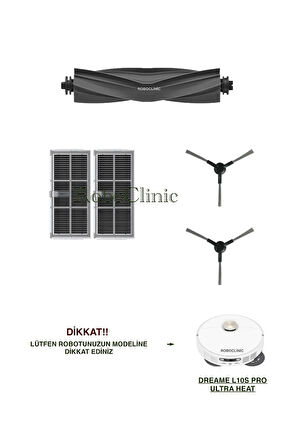 Dreame L10s Pro Ultra Heat Robot Süpürge Uyumlu Ana Fırça, Yan Fırça, Hepa Filtre Seti-5 Parça