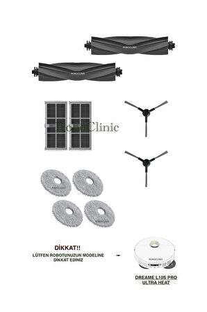 Dreame L10s Pro Ultra Heat Robot Süpürge Uyumlu Ana Fırça, Yan Fırça, Hepa Filtre, Mop Seti-10 Parça