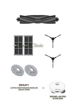 Dreame L10s Pro Ultra Heat Robot Süpürge Uyumlu Ana Fırça, Yan Fırça, Hepa Filtre, Mop Seti-7 Parça