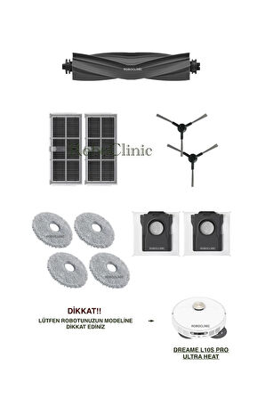 Dreame L10s Pro Ultra Heat Robot Süpürge Uyumlu Toz Torba, Fırça, Hepa Filtre, Mop Seti-11 Parça