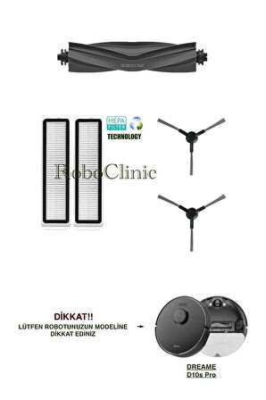 Dreame D10s Pro Uyumlu Yedek Ana Fırça,Yan Fırça,Hepa Filtre Seti-5 Adet