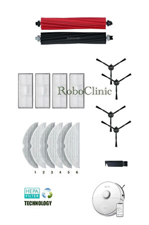 Roborock S8 Sonic Mopping Robot Süpürge Uyumlu Fırça Hepa Filtre Mop Seti-17 Parça