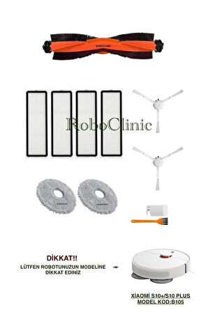 Xiaomi Robot Vacuum S10+/S10 Plus Uyumlu Ana Fırça,Yan Fırça,Hepa Filtre,Mop Seti-11 Parça