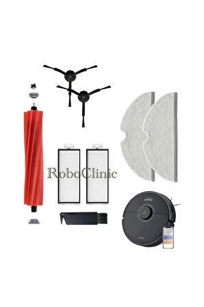 Roborock Q7 Max-Q7 Max Siyah Plus Robot Süpürge Uyumlu Set.Yan Fırça 3 Kollu Kıllı Esnek-8 Parça