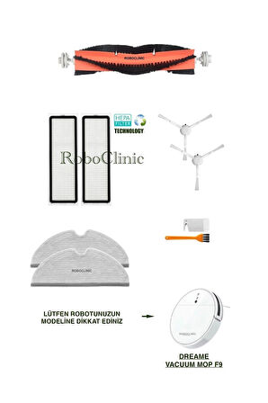 Dreame Vacuum Mop F9 Robot Süpürge Uyumlu Fırça,Filtre,Mop Seti-9 Parça