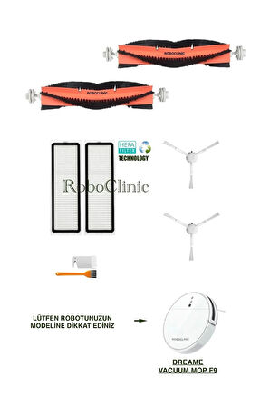 Dreame Vacuum Mop F9 Robot Süpürge Uyumlu Fırça,Filtre,Yedek Seti-8 Parça
