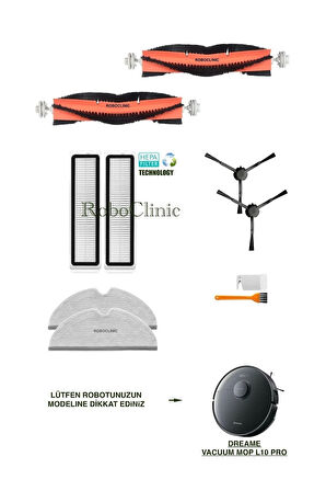 Dreame Vacuum Mop L10 Pro Siyah Robot Süpürge Uyumlu Fırça,Hepa Filtre,Mop Set-10 Parça
