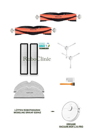 Dreame Vacuum Mop L10 Pro Beyaz Robot Süpürge Uyumlu Fırça,Hepa Filtre,Mop Set-10 Parça