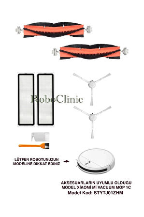 Xiaomi Mi Robot Vacuum Mop 1C (Model Kod:STYTJ01ZHM) Uyumlu Fırça,Filtre Seti-8 Parça