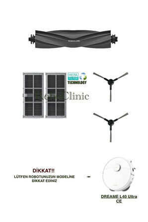 Dreame L40 Ultra CE Robot Süpürge Uyumlu Yedek Fırça, Hepa Filtre Seti-5 Parça