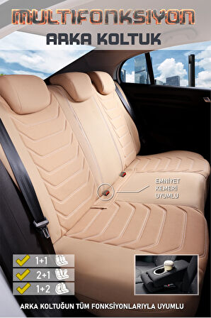 Fiat Egea Comfort ile Uyumlu Lüx Deri Detaylı Oto Koltuk Kılıfı Ön Arka Takım Carbon Serisi BEJ