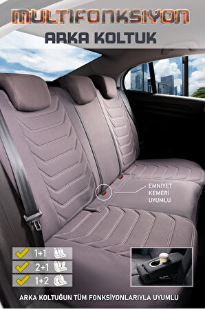 Fiat Egea Station Wagon ile Uyumlu Lüx Deri Detaylı Oto Koltuk Kılıfı Ön Arka Takım Carbon Serisi FÜME