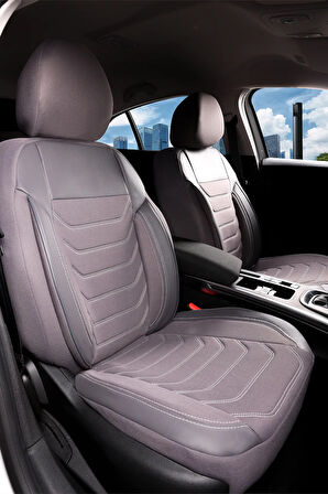 Ford Focus Comfort ile Uyumlu Lüx Deri Detaylı Oto Koltuk Kılıfı Ön Arka Takım Carbon Serisi FÜME
