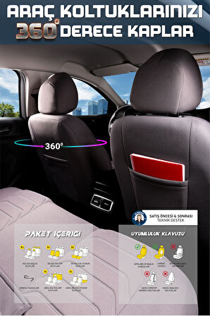Ford Focus Comfort ile Uyumlu Lüx Deri Detaylı Oto Koltuk Kılıfı Ön Arka Takım Carbon Serisi FÜME