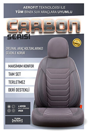 Lincoln MKZ ile Uyumlu Lüx Deri Detaylı Oto Koltuk Kılıfı Ön Arka Takım Carbon Serisi FÜME