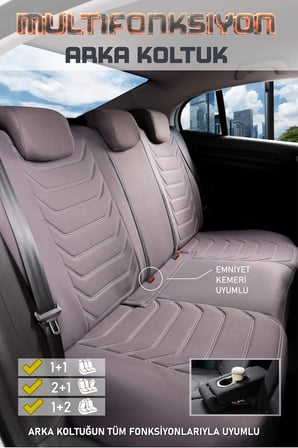 Peugeot 308 Hatchback 2013-17 ile Uyumlu Lüx Deri Detaylı Oto Koltuk Kılıfı Ön Arka Takım Carbon Serisi FÜME