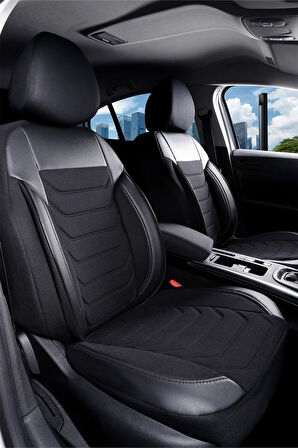 Audi A3 Hatchback ile Uyumlu Lüx Deri Detaylı Oto Koltuk Kılıfı Ön Arka Takım Carbon Serisi SİYAH