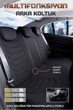 Renault Megane E-Tech ile Uyumlu Lüx Deri Detaylı Oto Koltuk Kılıfı Ön Arka Takım Carbon Serisi SİYAH