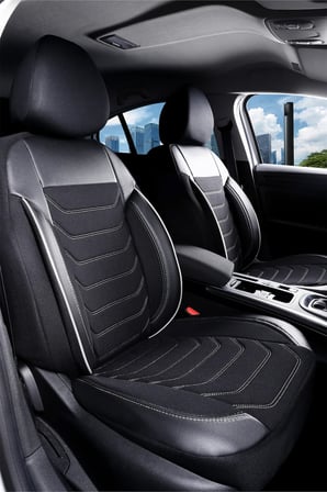 BMW 3 Serisi 320i ile Uyumlu Lüx Deri Detaylı Oto Koltuk Kılıfı Ön Arka Takım Carbon Serisi SİYAH BEYAZ
