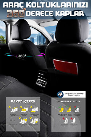 Fiat Linea Easy ile Uyumlu Lüx Deri Detaylı Oto Koltuk Kılıfı Ön Arka Takım Carbon Serisi SİYAH BEYAZ