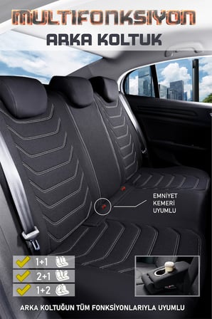 Ford Focus ST Line ile Uyumlu Lüx Deri Detaylı Oto Koltuk Kılıfı Ön Arka Takım Carbon Serisi SİYAH BEYAZ