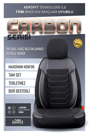 Mazda Lantis ile Uyumlu Lüx Deri Detaylı Oto Koltuk Kılıfı Ön Arka Takım Carbon Serisi SİYAH BEYAZ