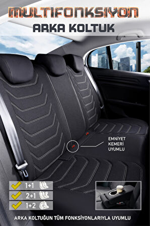 Renault Megane 3 Hatchback 2012-2016 ile Uyumlu Lüx Deri Detaylı Oto Koltuk Kılıfı Ön Arka Takım Carbon Serisi SİYAH BEYAZ