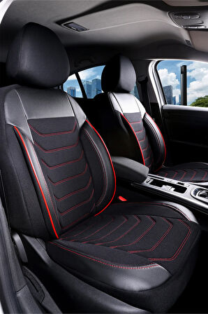 Alfa Romeo 159 Station Wagon ile Uyumlu Lüx Deri Detaylı Oto Koltuk Kılıfı Ön Arka Takım Carbon Serisi SİYAH KIRMIZI