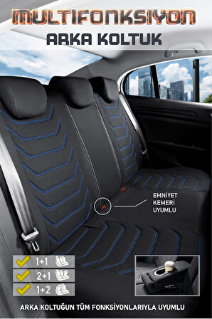 Peugeot 307 Station Wagon ile Uyumlu Lüx Deri Detaylı Oto Koltuk Kılıfı Ön Arka Takım Carbon Serisi SİYAH MAVİ