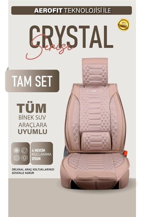 BMW X3 Uyumlu Lüx Deri Oto Koltuk Kılıfı Ön Arka Takım Set Crystal BEJ