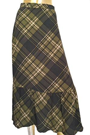 RESERVED VİSKON DİZALTI FIRFIR DETAYLI EKOSE HAKİ ASKER YEŞİLİ ETEK 