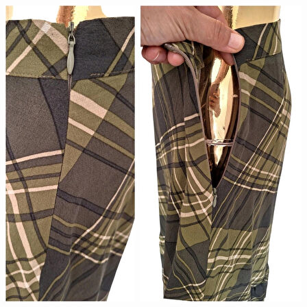 RESERVED VİSKON DİZALTI FIRFIR DETAYLI EKOSE HAKİ ASKER YEŞİLİ ETEK 