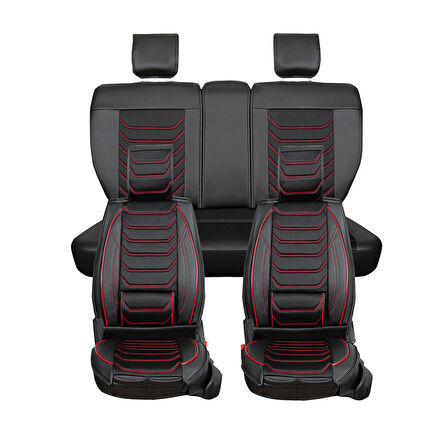 Seat İbiza Uyumlu Lüx Deri Oto Koltuk Kılıfı Ön Arka Takım Eagle Siyah Kırmızı