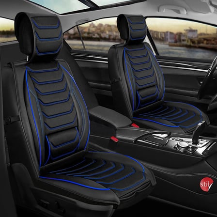 Mercedes-Benz ML Uyumlu Lüx Deri Oto Koltuk Kılıfı Ön Arka Takım Eagle Siyah Mavi