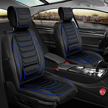 Toyota Corolla E210 2019-2024 Uyumlu Lüx Deri Oto Koltuk Kılıfı Ön Arka Takım Eagle Siyah Mavi