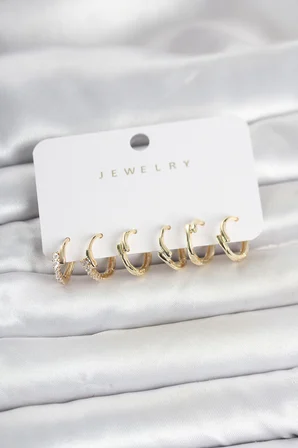 Pirinç Gold Renk Botega Model Kadın Küpe Seti