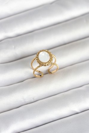 316L Çelik Gold Renk Sedefli Vintage Kadın Yüzük